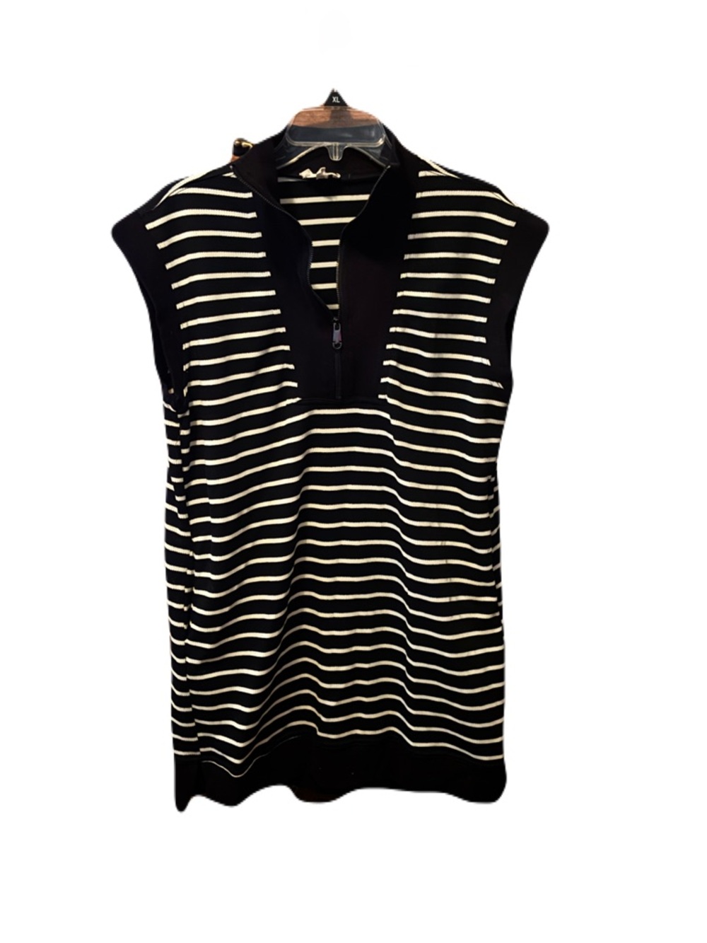 entro | Sleeveless Black & White Striped Knit 1/4 Zip Tunic Dress | Size Medium
